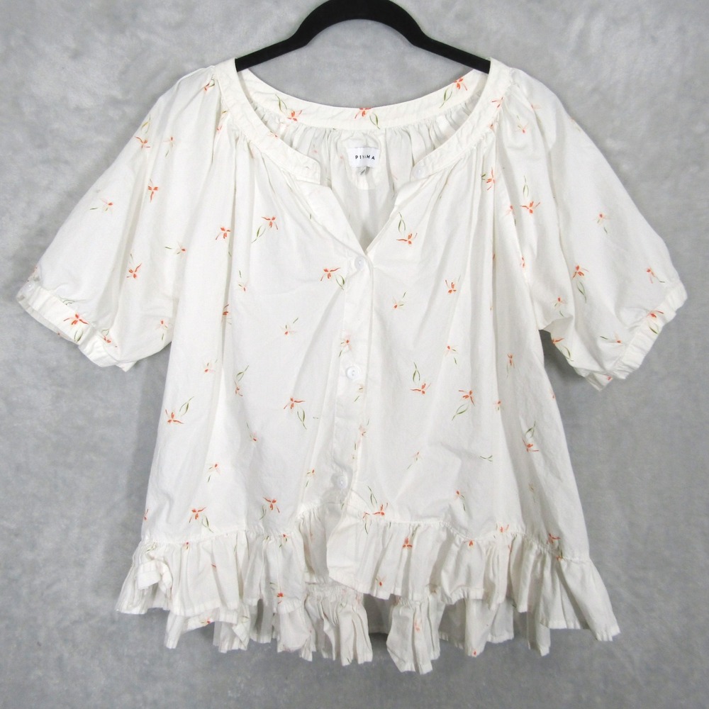 Floral White Ruffle Blouse